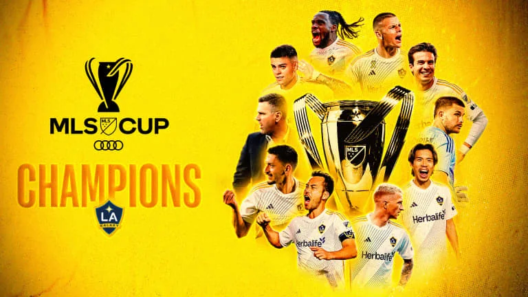 LA Galaxy players celebrating their record sixth MLS Cup in 2024