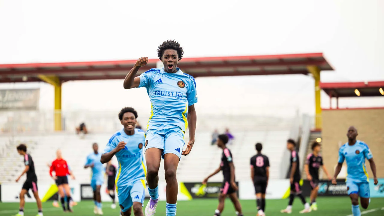 Atlanta United academy players celebrate during their May 29, 2026 MLS NEXT Cup match against Inter Miami