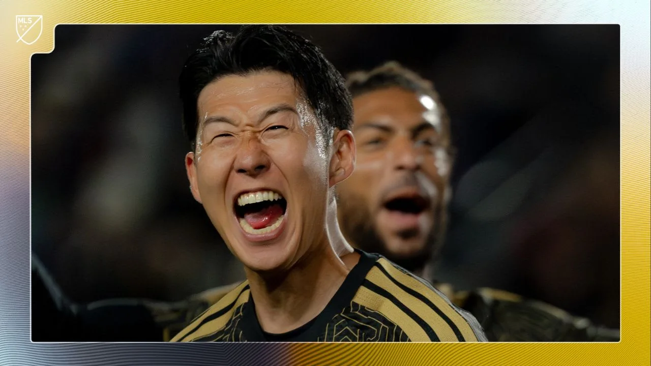 Son Heung-min celebrating with LAFC in official coverage of the 2026 opener against Inter Miami