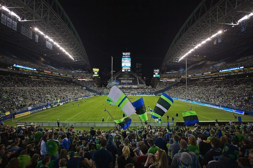 Seattle soccer supporters filling the Brougham End during a match
